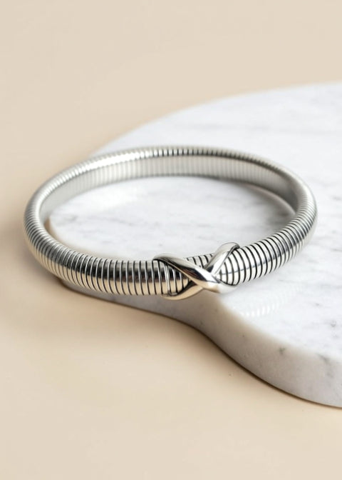 Infinity Knot Bangle Bracelet in Gold or Silver Titanium Steel