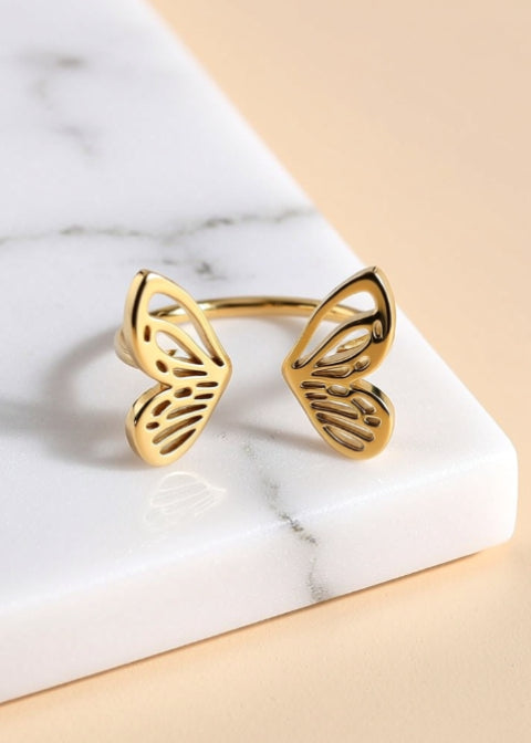 Adjustable Butterfly Ring in Gold or Silver Titanium Steel