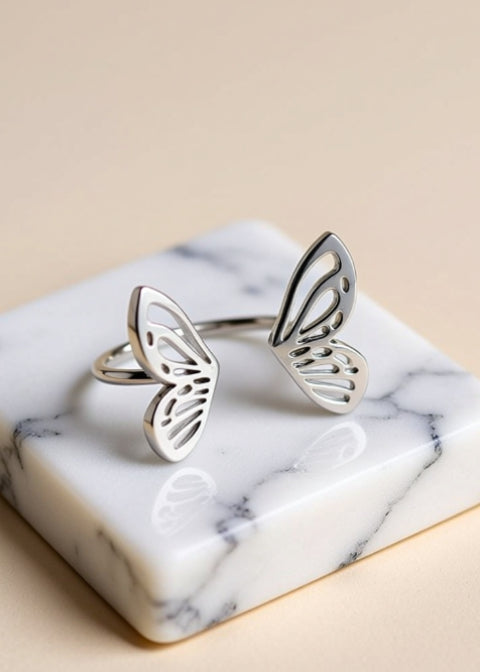 Adjustable Butterfly Ring in Gold or Silver Titanium Steel