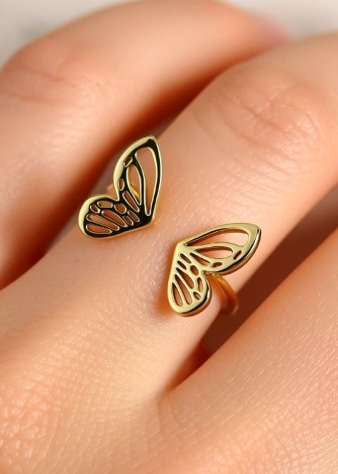 Adjustable Butterfly Ring in Gold or Silver Titanium Steel