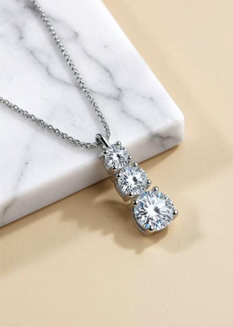 1.8 Carat Three-Stone Moissanite Pendant Necklace in Sterling Silver