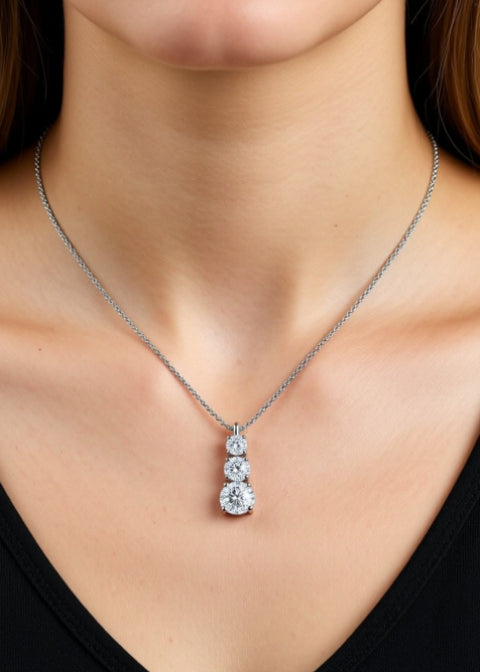 1.8 Carat Three-Stone Moissanite Pendant Necklace in Sterling Silver