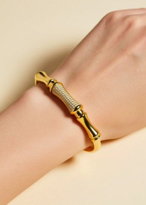 18K Gold-Plated Zircon Bangle Bracelet, 3 Statement Styles