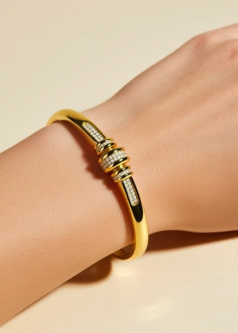 18K Gold-Plated Zircon Bangle Bracelet, 3 Statement Styles
