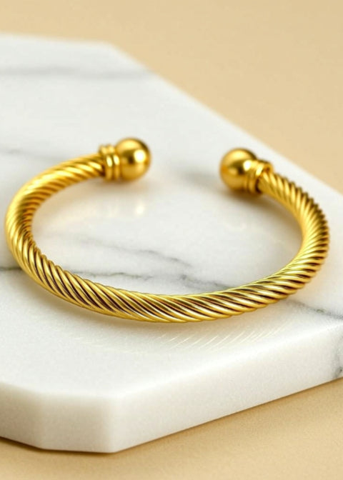 Twisted Cable Cuff Bracelet in Gold, Silver or Black Stainless Steel