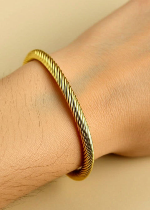 Twisted Cable Cuff Bracelet in Gold, Silver or Black Stainless Steel