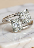2 Carat Emerald-Cut Moissanite Two-Stone Ring in Sterling Silver