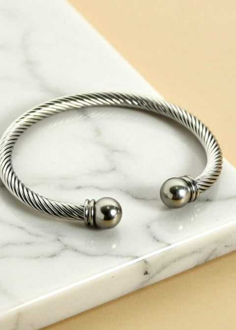 Twisted Cable Cuff Bracelet in Gold, Silver or Black Stainless Steel