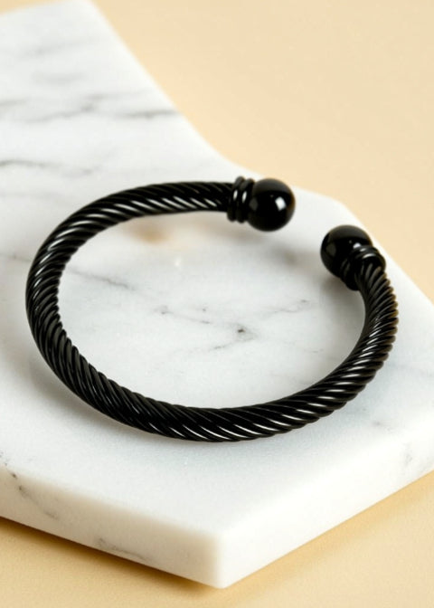 Twisted Cable Cuff Bracelet in Gold, Silver or Black Stainless Steel