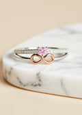 Pink Heart Zircon Infinity Ring in .925 Sterling Silver