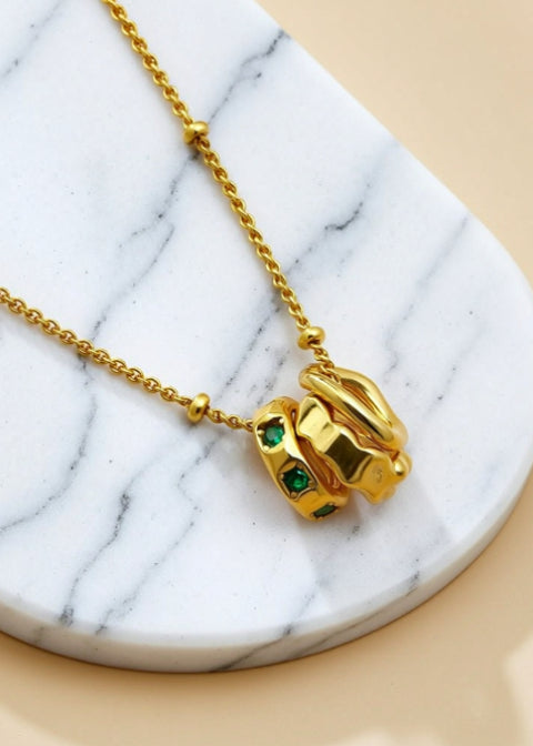 18K Gold-Plated Elephant Pendant Necklace with Green Zircon
