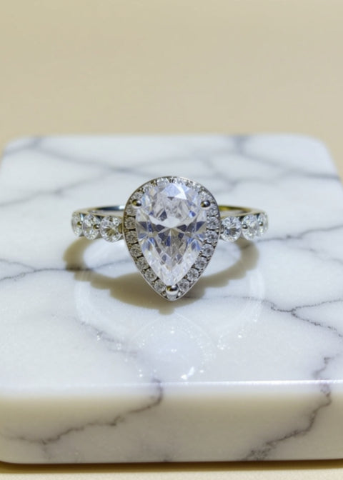 2 Carat Pear-Shaped Moissanite Halo Engagement Ring in Sterling Silver