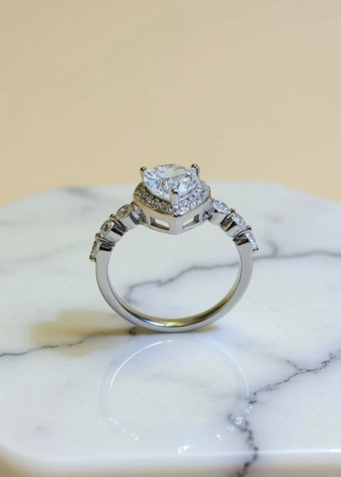2 Carat Pear-Shaped Moissanite Halo Engagement Ring in Sterling Silver