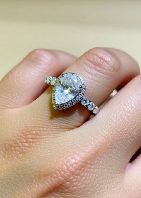 2 Carat Pear-Shaped Moissanite Halo Engagement Ring in Sterling Silver