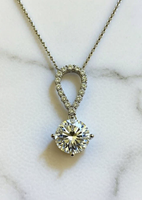 5 Carat Round Moissanite Drop Pendant Necklace in Sterling Silver