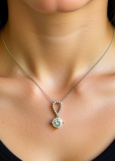 5 Carat Round Moissanite Drop Pendant Necklace in Sterling Silver
