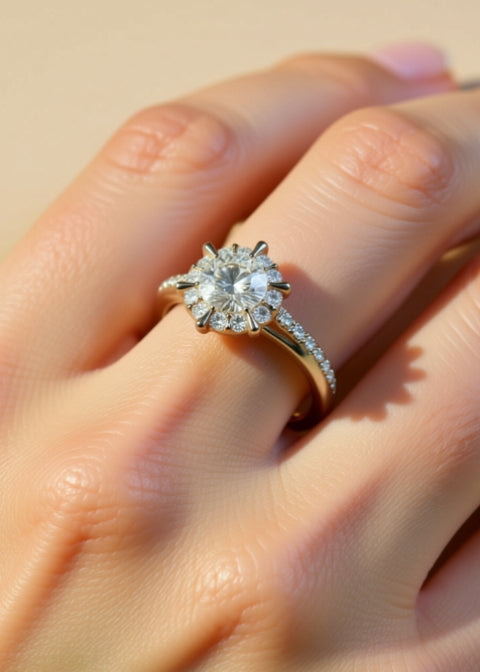 0.5 Carat Round Moissanite Halo Ring in .925 Sterling Silver