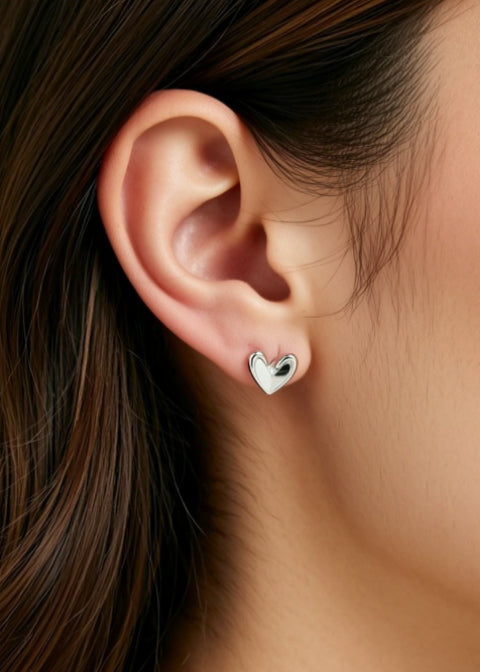 Platinum-Plated 925 Sterling Silver Open Heart Stud Earrings