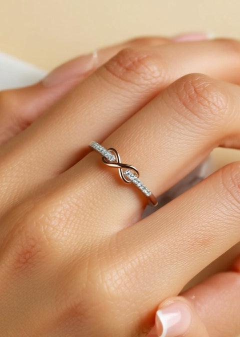 925 Sterling Silver Infinity Ring with Zircon Stones, Pink or White