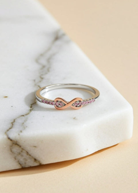 925 Sterling Silver Infinity Ring with Zircon Stones, Pink or White