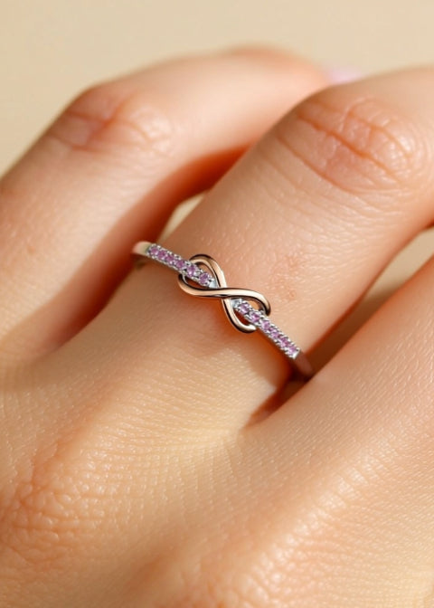 925 Sterling Silver Infinity Ring with Zircon Stones, Pink or White