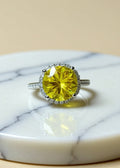 3 Carat Yellow Moissanite Halo Ring in .925 Sterling Silver