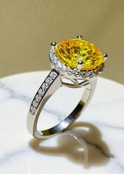 3 Carat Yellow Moissanite Halo Ring in .925 Sterling Silver
