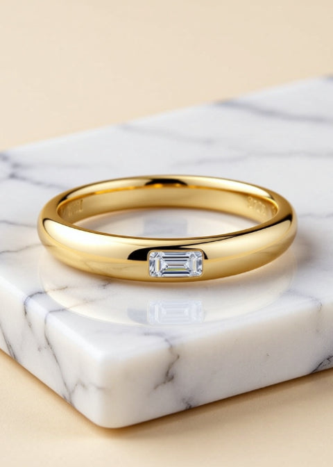 0.2CT Emerald-Cut Moissanite Ring in .925 Sterling Silver, Gold or Silver