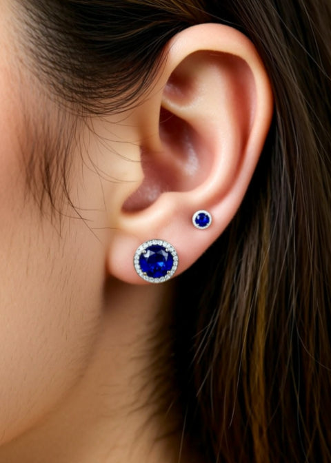 2 Carat Blue Moissanite Halo Stud Earrings in .925 Sterling Silver