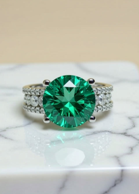 5 Carat Green Moissanite Statement Ring in Platinum-Plated Sterling Silver
