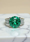 5 Carat Green Moissanite Statement Ring in Platinum-Plated Sterling Silver