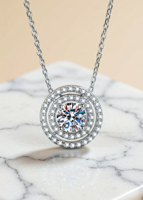 0.5 Carat Moissanite Double Halo Pendant Necklace in Sterling Silver