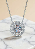 0.5 Carat Moissanite Double Halo Pendant Necklace in Sterling Silver