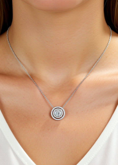 0.5 Carat Moissanite Double Halo Pendant Necklace in Sterling Silver
