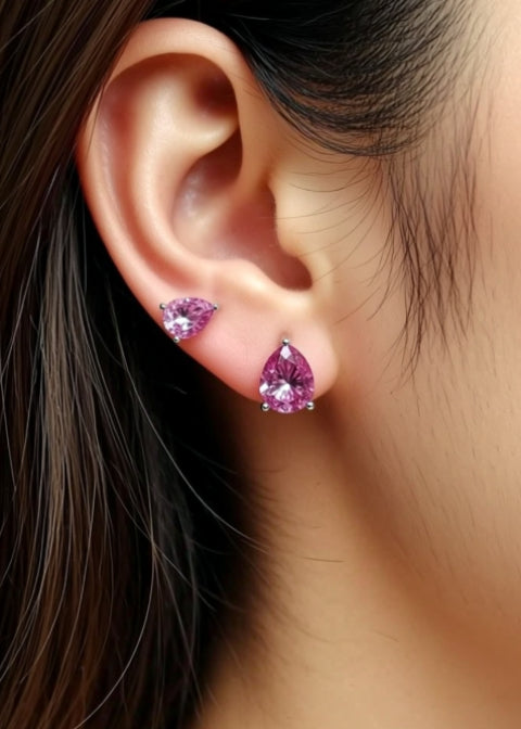 2 Carat Pink Pear-Cut Moissanite Stud Earrings in Sterling Silver