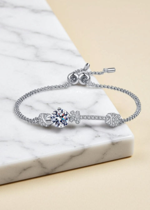 2 Carat Moissanite Adjustable Bracelet in Rhodium-Plated Sterling Silver