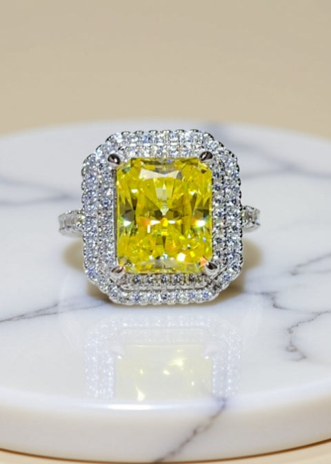 2 Carat Yellow Radiant-Cut Moissanite Double Halo Ring in Sterling Silver