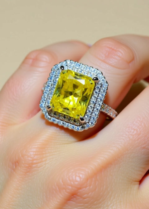 2 Carat Yellow Radiant-Cut Moissanite Double Halo Ring in Sterling Silver