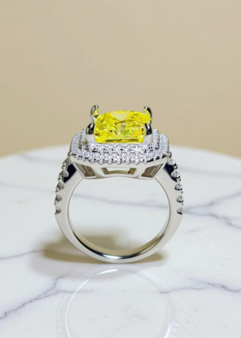 2 Carat Yellow Radiant-Cut Moissanite Double Halo Ring in Sterling Silver