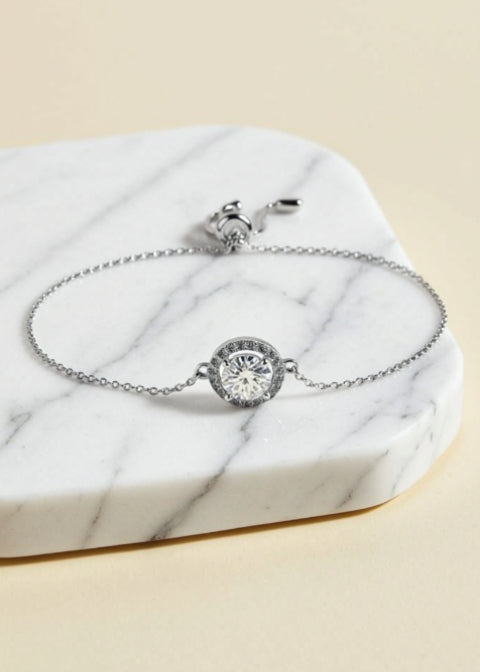 1 Carat Moissanite Halo Bracelet in Rhodium-Plated Sterling Silver