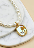 Freshwater Pearl Rose Pendant Necklace in 18K Gold-Plated Brass