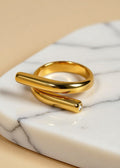 18K Gold-Plated Adjustable Wrap Ring with Rhinestone Accent