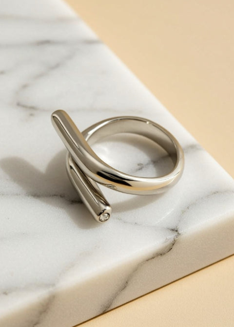 18K Gold-Plated Adjustable Wrap Ring with Rhinestone Accent
