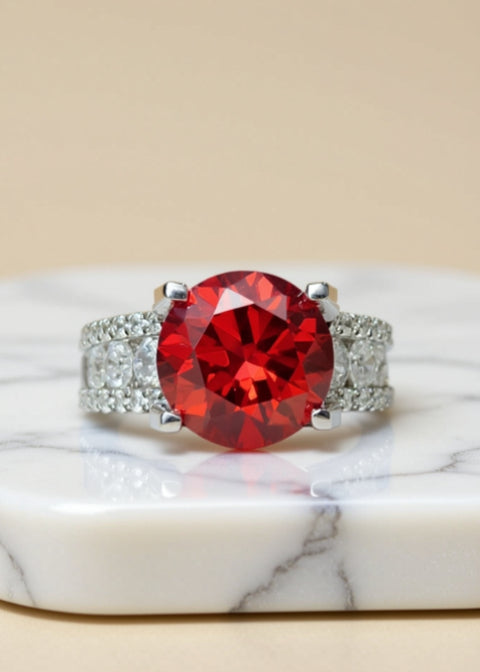 5 Carat Scarlet Red Moissanite Statement Ring in Sterling Silver