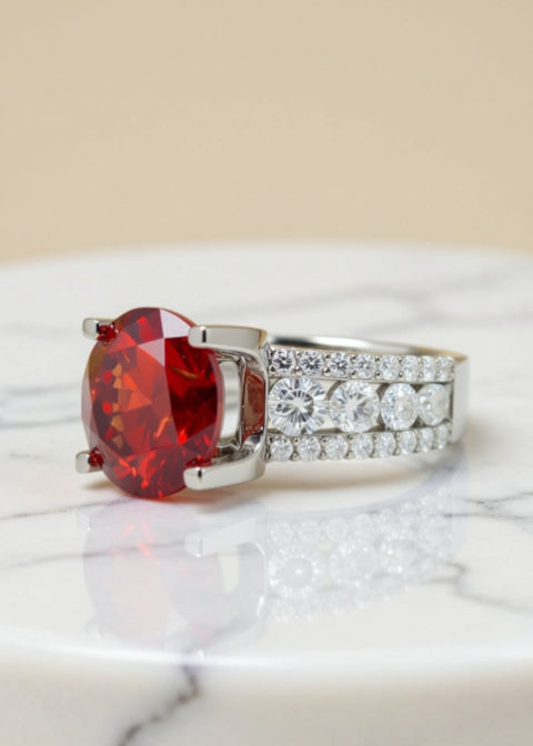 5 Carat Scarlet Red Moissanite Statement Ring in Sterling Silver