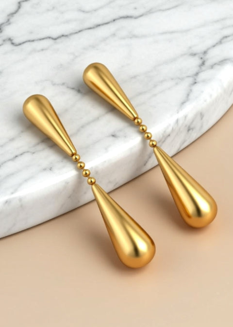 18K Gold-Plated Double Teardrop Drop Earrings in Stainless Steel