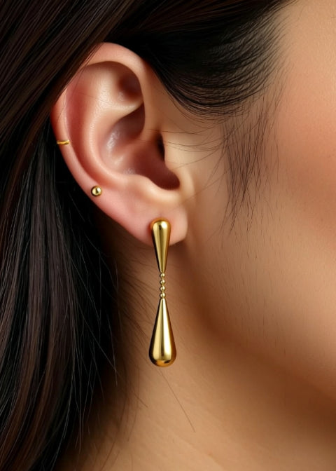 18K Gold-Plated Double Teardrop Drop Earrings in Stainless Steel