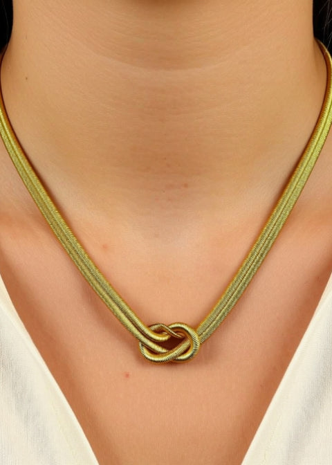 Double Snake Chain Knot Necklace in Gold or Silver Titanium Steel