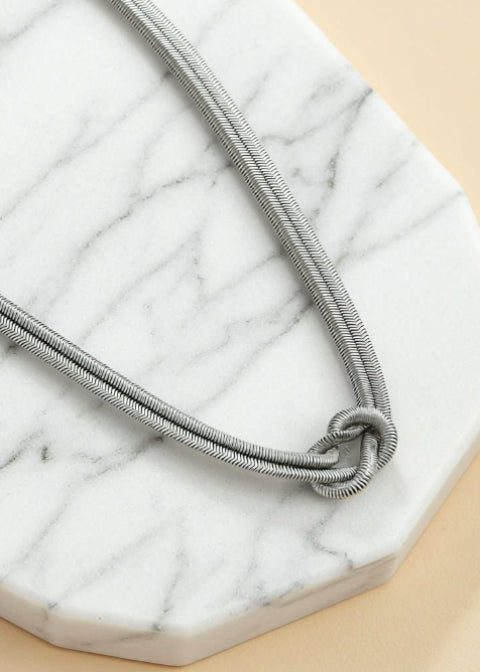 Double Snake Chain Knot Necklace in Gold or Silver Titanium Steel