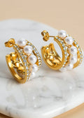 18K Gold-Plated Pearl Hoop Earrings in Titanium Steel